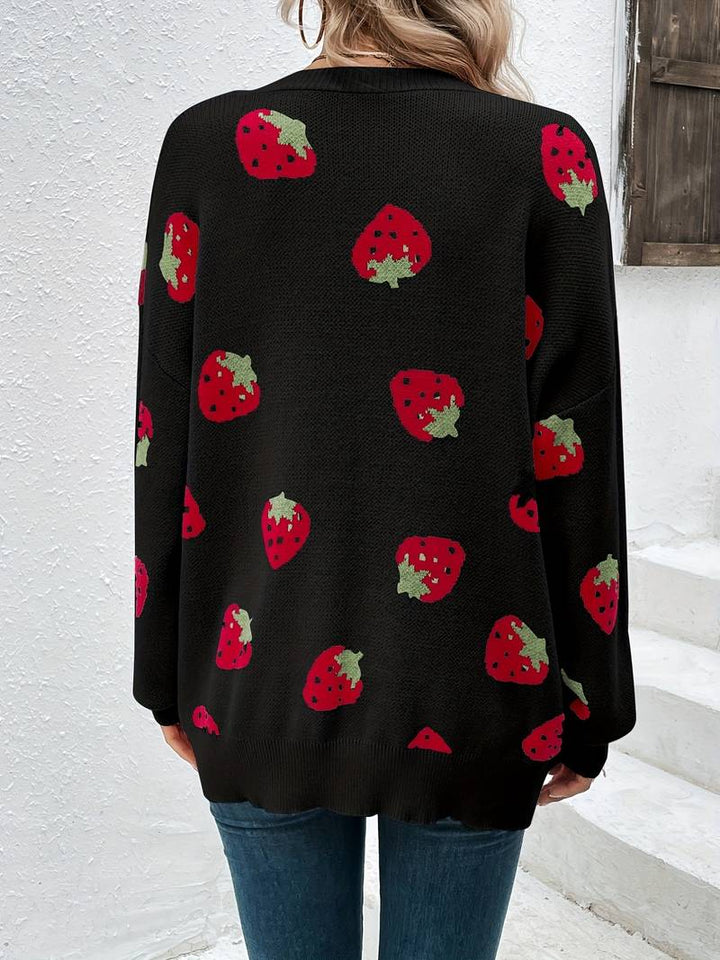 Cardigan mit langen Ärmeln und Erdbeer-Print für Herbst und Frühling