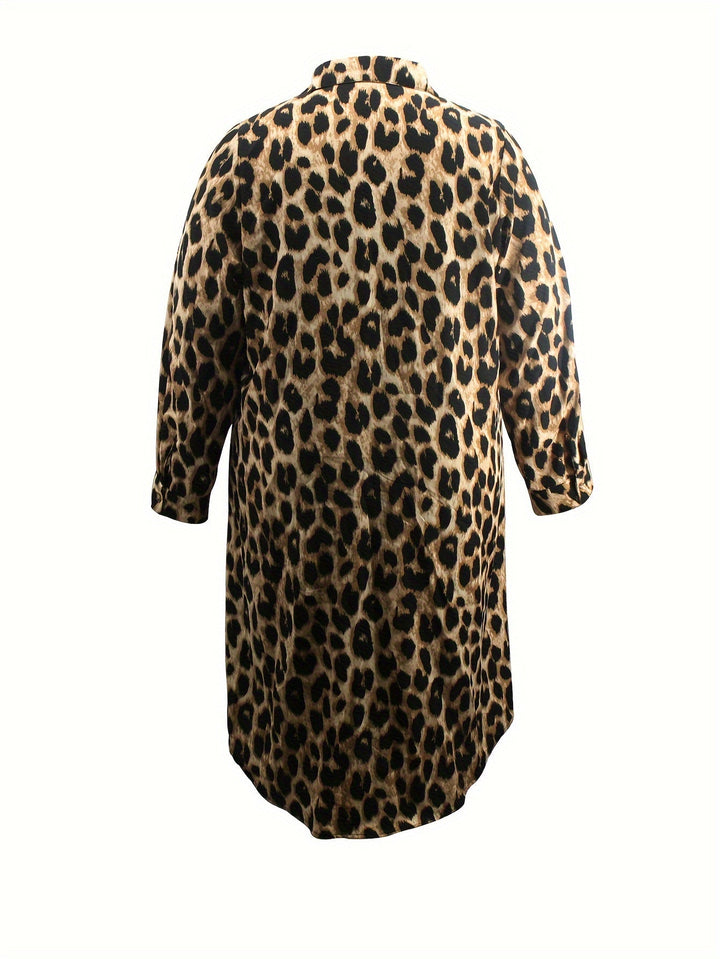 Drune | Lässiges Leopardenmuster Hemdkleid Mit Langen Ärmeln