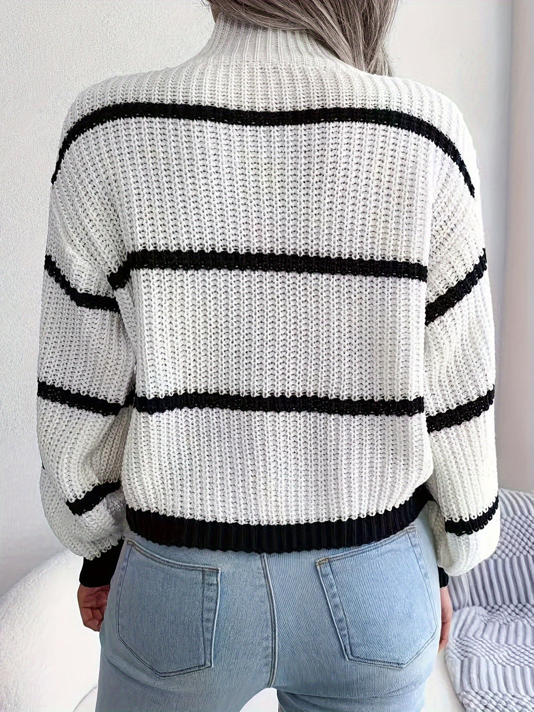 Drune | Gestreifter Woll-Rollkragen-Strickpullover Pullover Damen - Perfekt für den Alltag