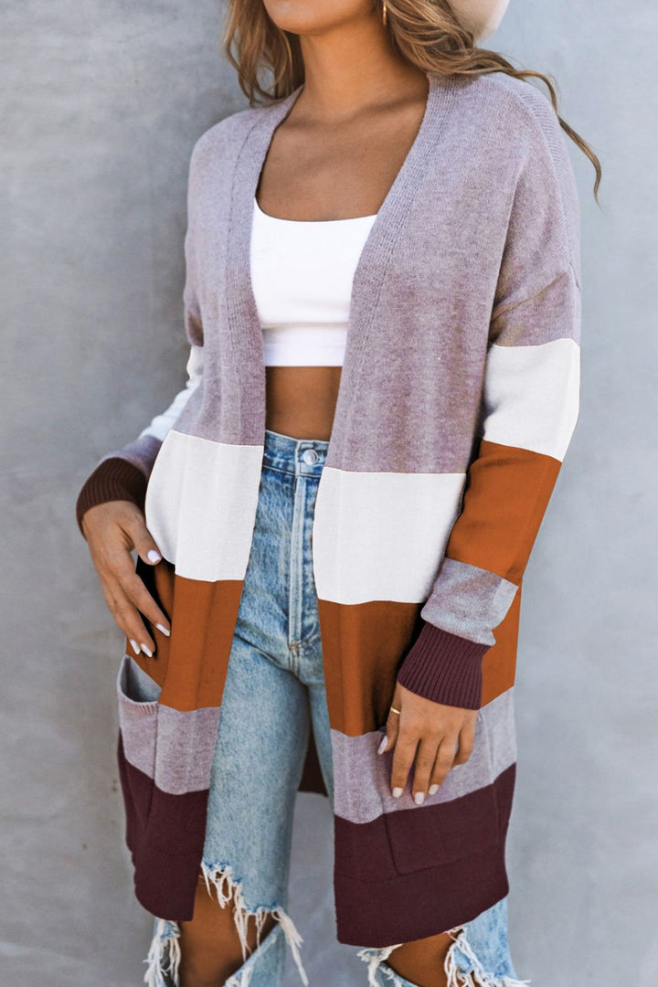 Drune | Farbblock Offene Front Rippbündchen Cardigan mit Taschen