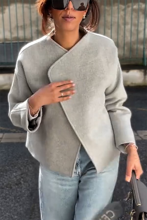 Drune | und Struktur Faux Wool Revers Langarm Lose Jacke