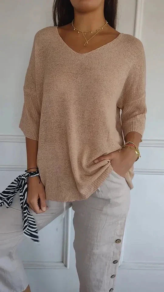 Drune | Bequemes Damen-Stricktop mit V-Ausschnitt