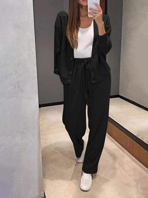 Drune | lässiges V-Ausschnitt Pullover- und Hose-Set