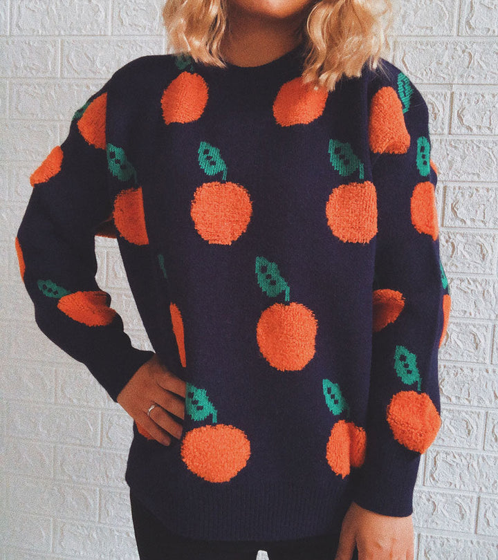 Drune | Strickpullover mit Früchteprint Weich und Einzigartig Gemütliche Passform