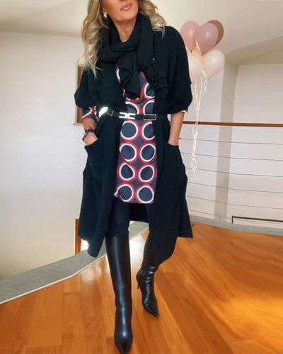 Drune | Lässiger Einfarbiger Cardigan mit Halblangen Ärmeln und Tasche