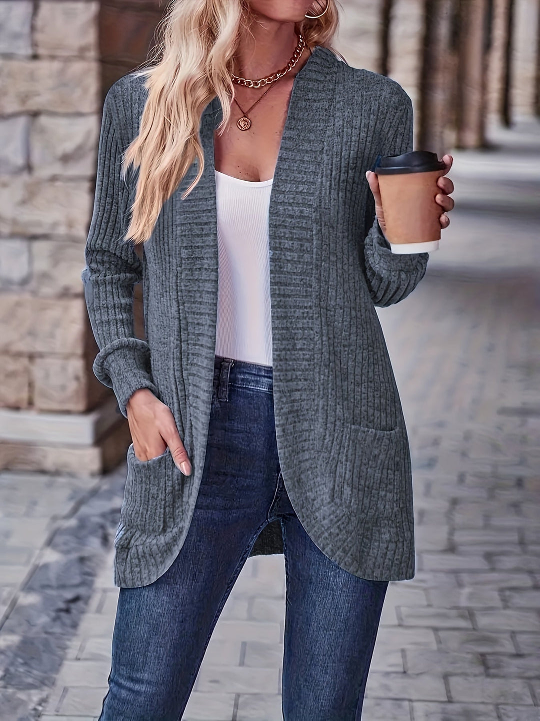 Drune | Damen Freizeit Strickfleeceweste Mit Langen Ärmeln