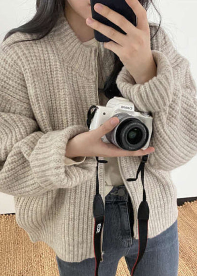 Drune | Reißverschluss Chunky Strickcardigan - Oversized Rippstrickjacke