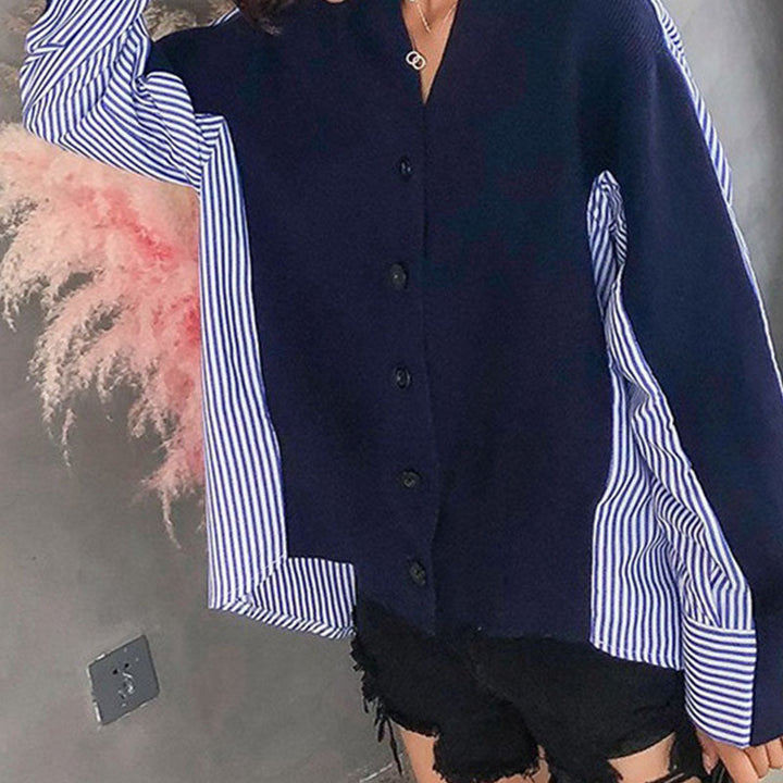 Drune | Einzigartiger Strickcardigan mit Hemdärmeln Weich und Trendy Kontrastdesign