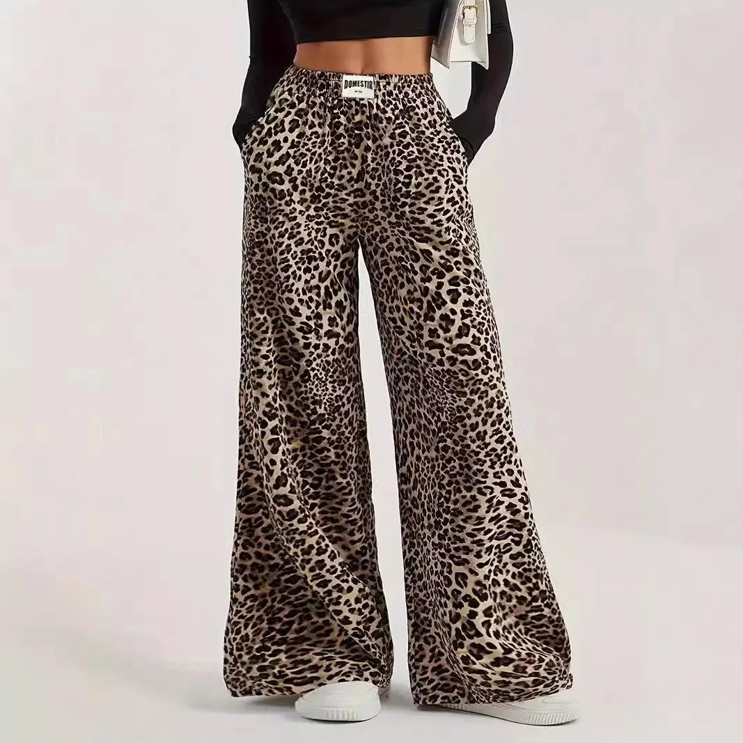 Drune | Hoch taillierte lässige gerade Hose mit Leopardenmuster