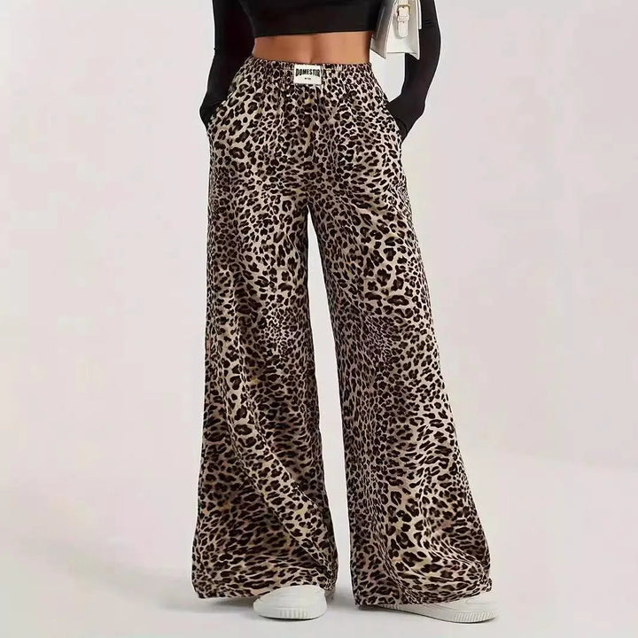 Drune | Hoch taillierte lässige gerade Hose mit Leopardenmuster