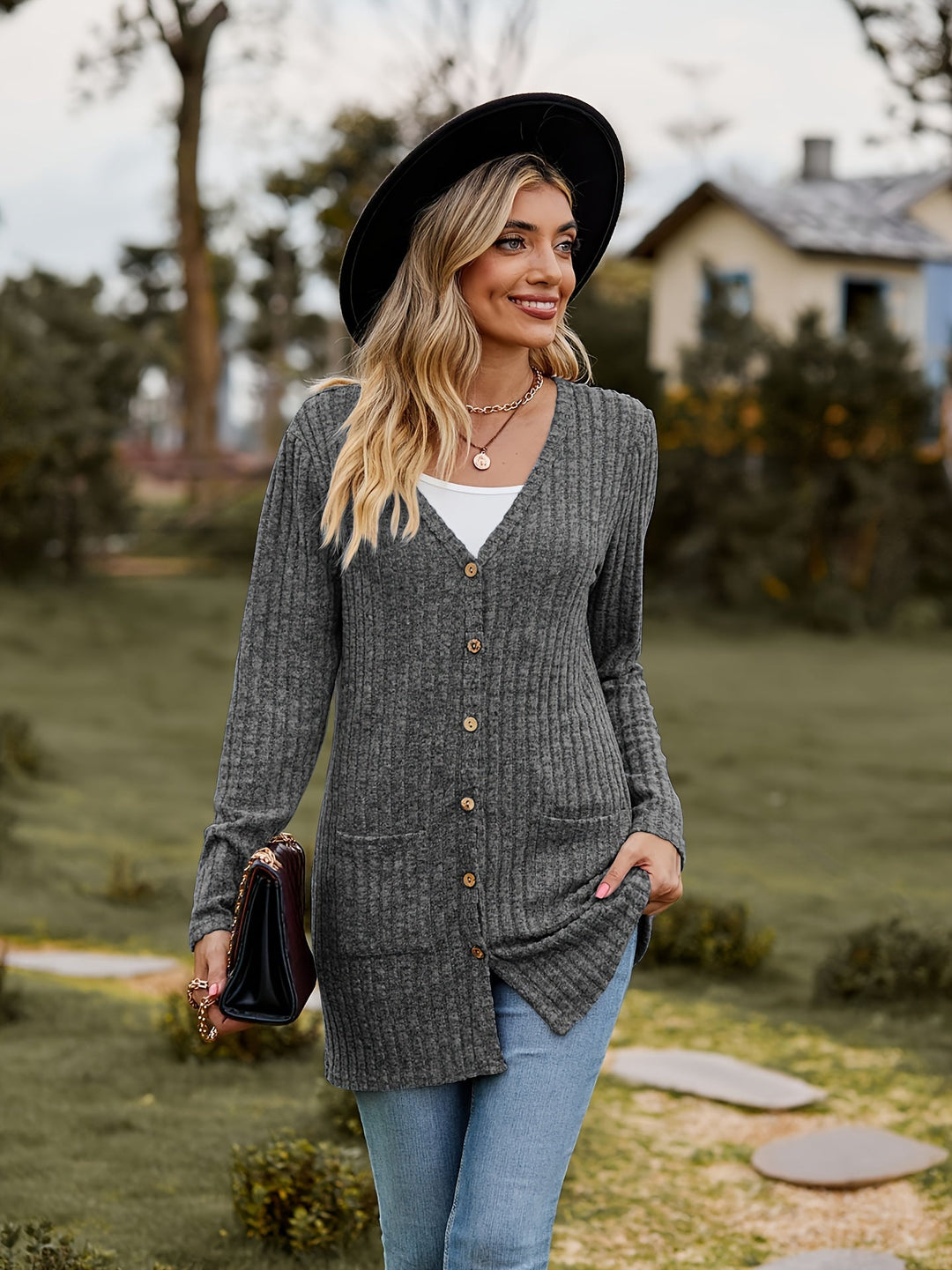 Drune | warmer gerippter Baumwolle Strickcardigan für Damen - Perfekt für lässige Tage