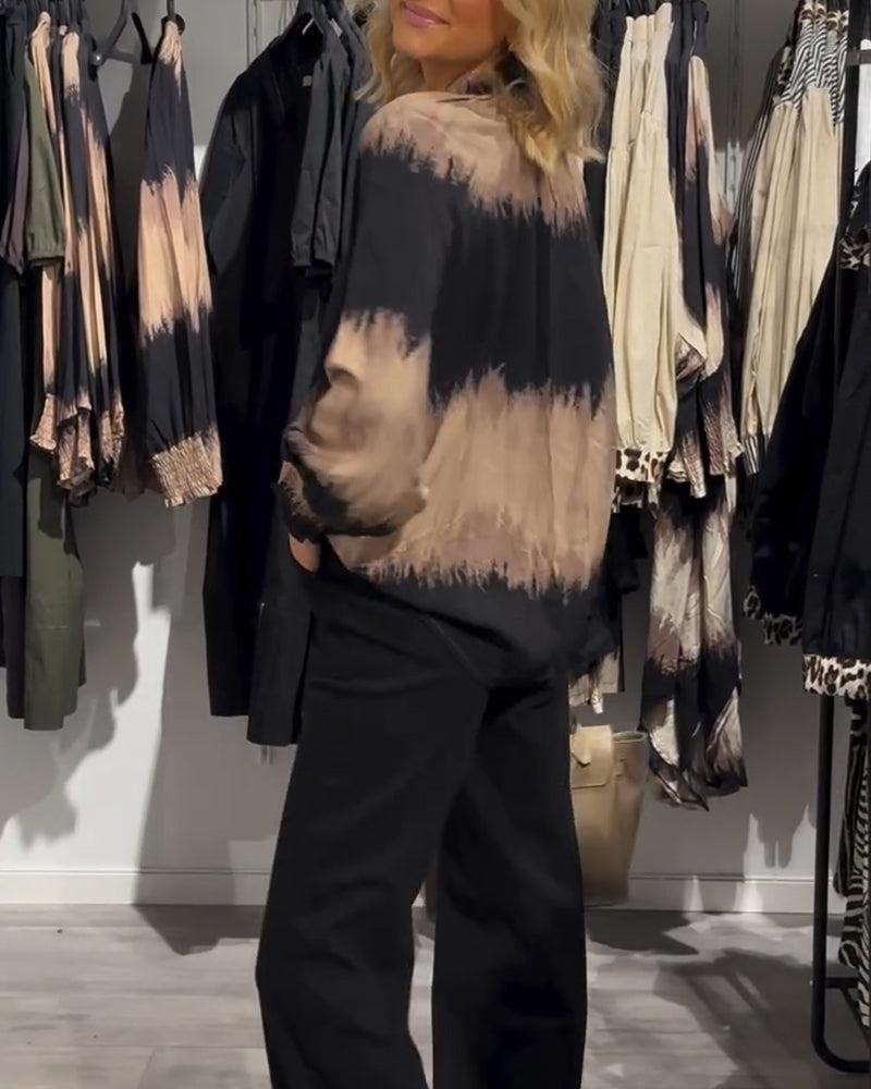 Drune | Bluse mit Farbblockdesign und V-Ausschnitt und Knopfleiste