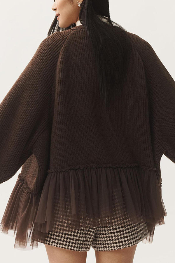 Drune | Knit cardigan with mesh ruffle and long sleeves