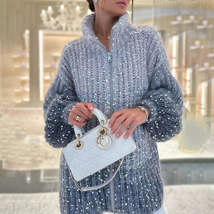 Drune | Strickpullover mit Pailletten Ballonärmel Elegant und Handstrick-look