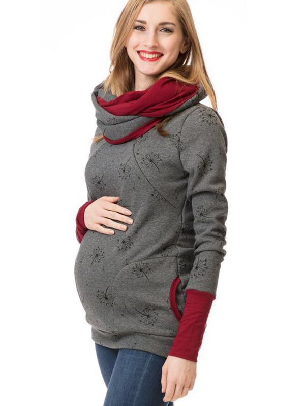 Drune Schwangerschafts-Chaps, Krankenschwester-Sweatshirts, Blumendruck, Taschen, Reißverschluss, Stillkleidung