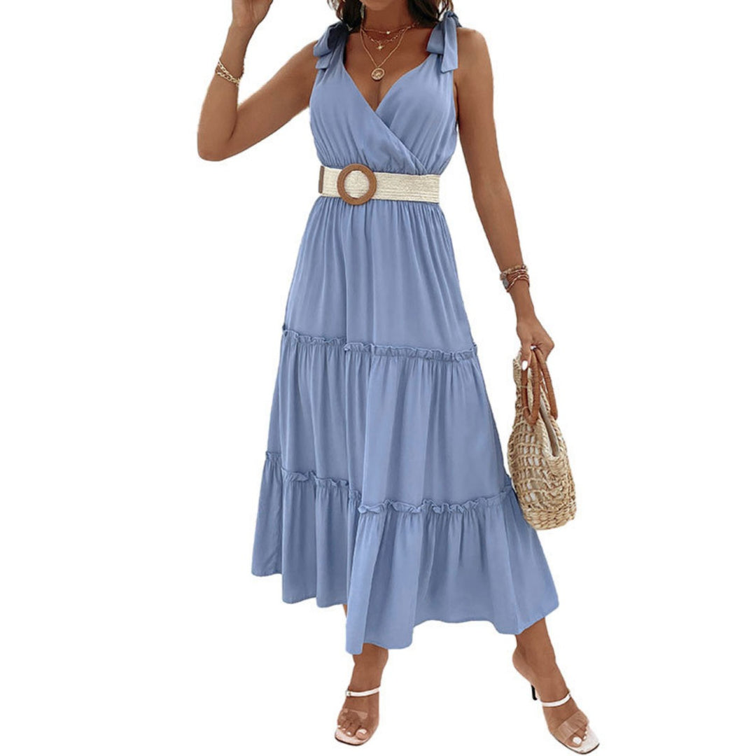 Drune | Solide Farbe Strumpfhalter Pilz Rand hohe Taille Kleid