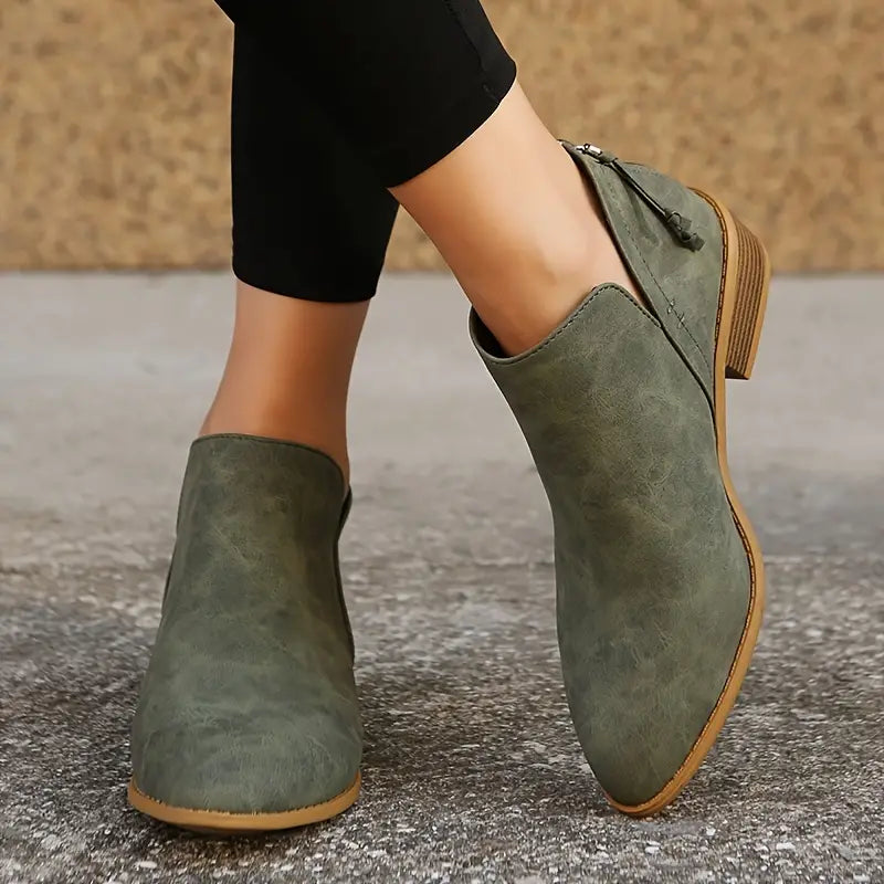 Drune | V-Ausschnitt Chic Dicke Absatzstiefel für Damen