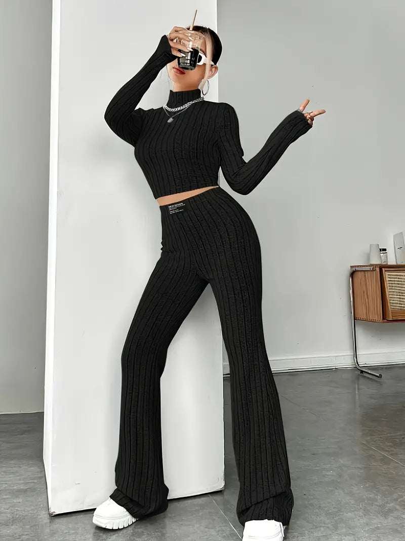 Drune | Stilvolle Winter Chic Schwarzes Zweiteiliges Strickset Für Frauen