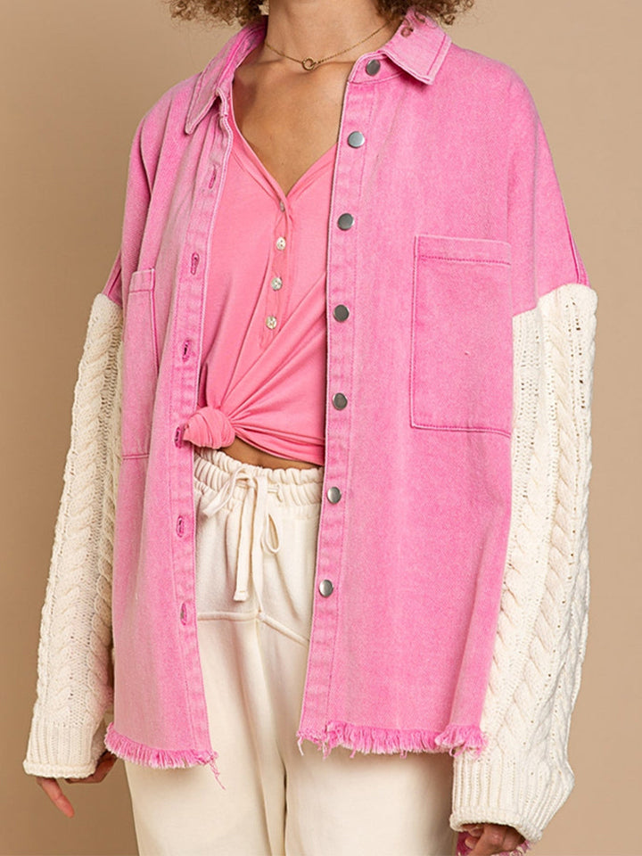 Drune | Kabelstrick Raw Hem Denim Jacke