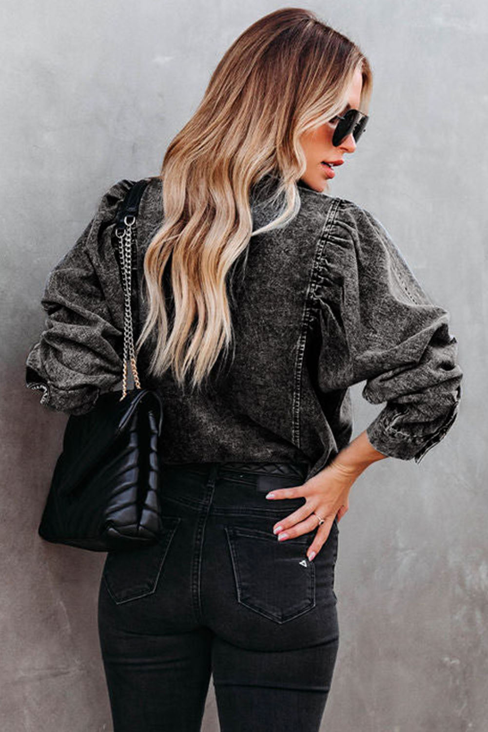 Drune | Denim-bluse mit Puffärmeln Baumwolle Klassischer und Eleganter Stil