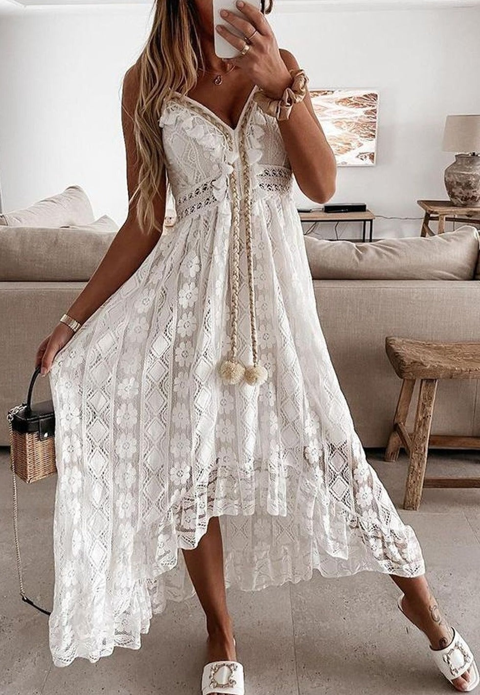 Drune | Spitzenkleid mit Häkelrüschen