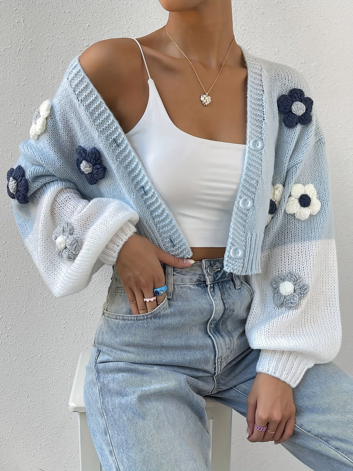 Drune | stilvoller blumenverzierter warmer Baumwollstrickwaren-Cardigan für Damen - Perfekt für den Alltag
