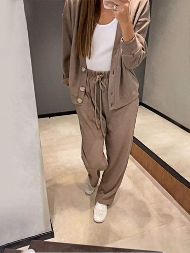 Drune | lässiges V-Ausschnitt Pullover- und Hose-Set