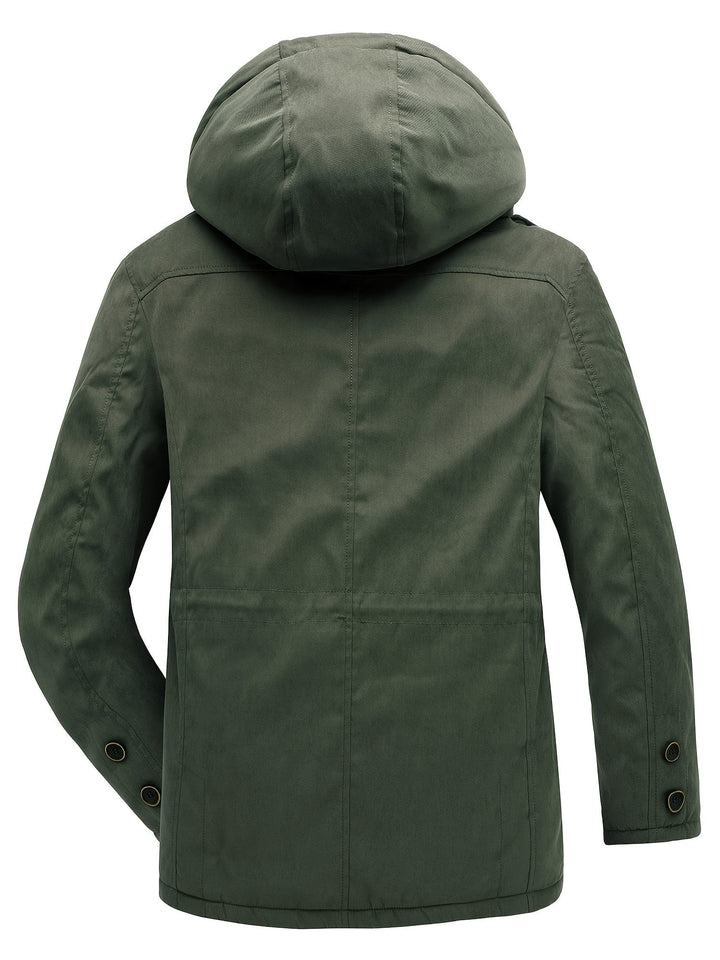 Drune | Warme Fleece Multi Taschen Kapuzen Cargo Winterjacke - Perfekt für Freizeitaktivitäten