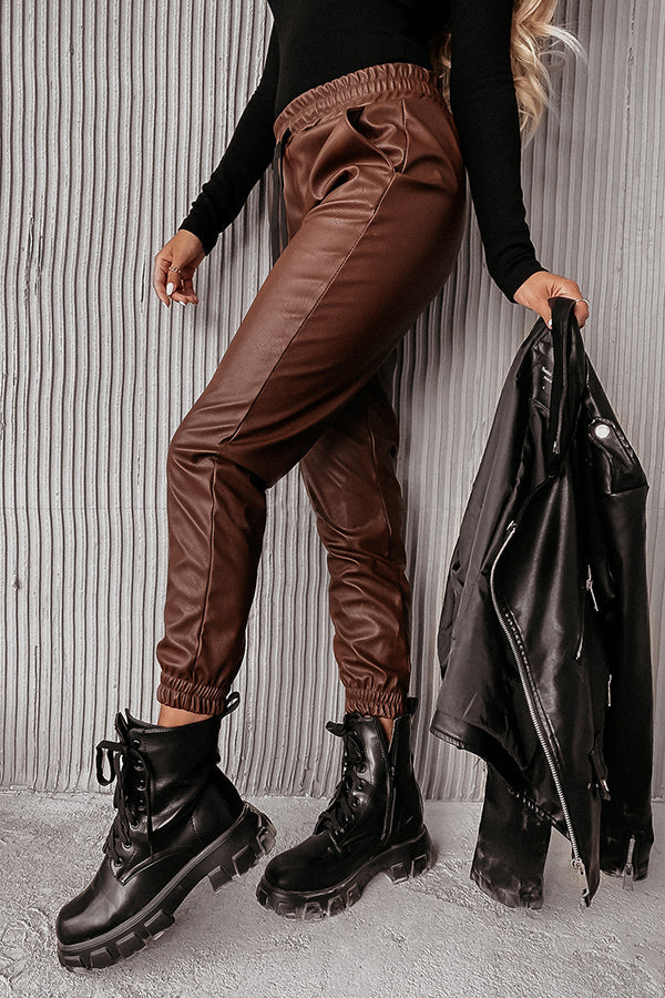 Drune | Drasilla Faux Leder Elastischer Bund Taschen Jogger