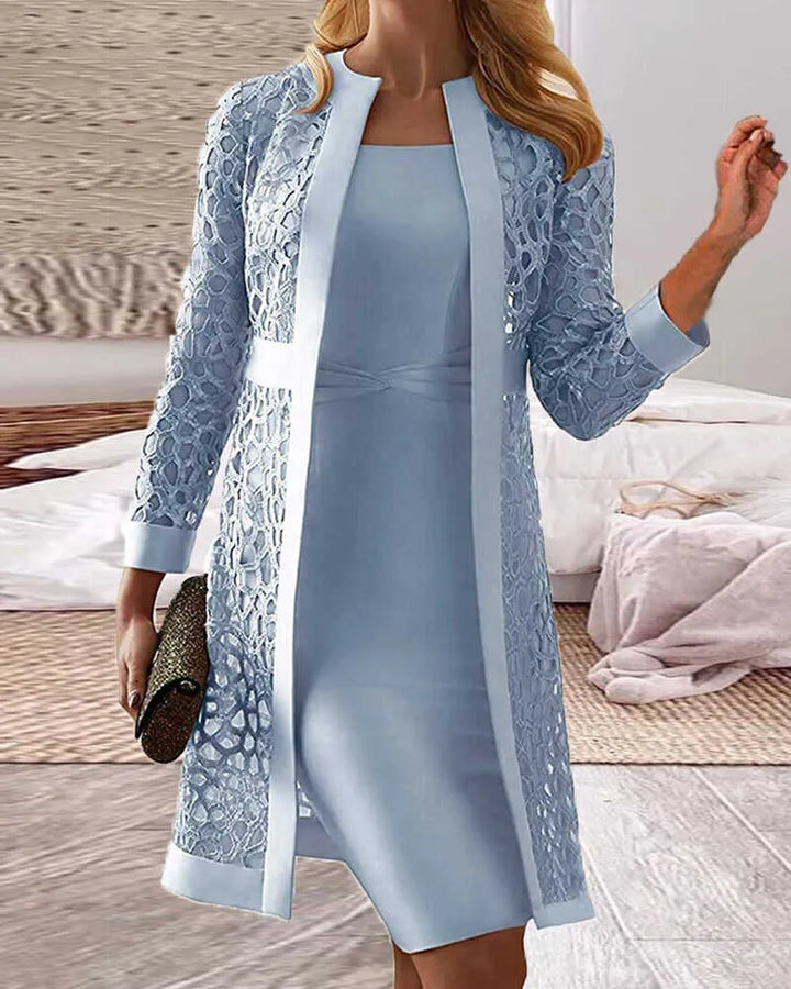 Drune | Damen Spitze Strickjacke Kleid Zweiteiliges Set