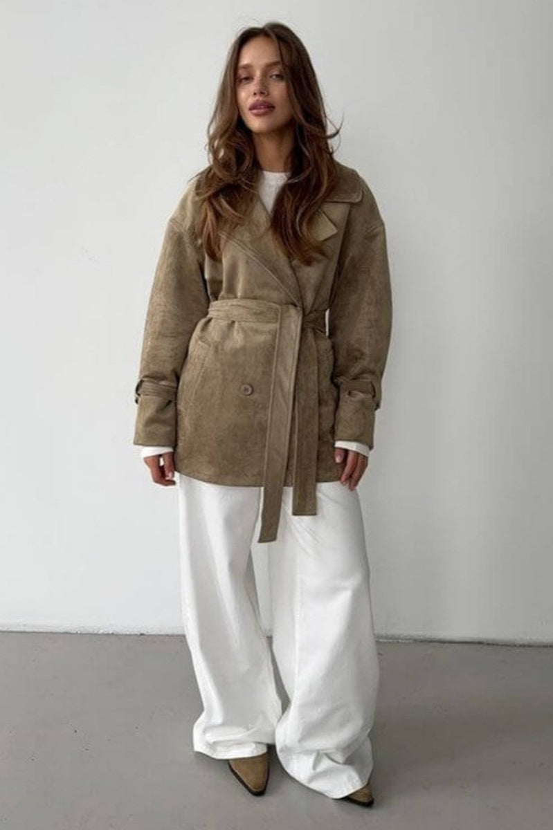 Drune | Wildleder Revers Taillenbund Jacke Mantel