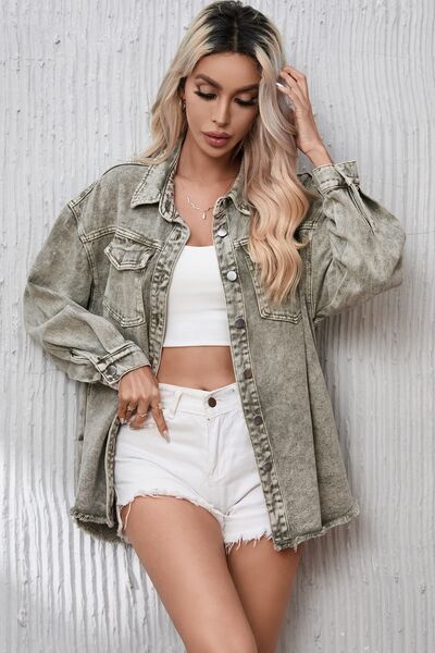 Drune | Button Up Pocketed Raw Hem Denimjacke