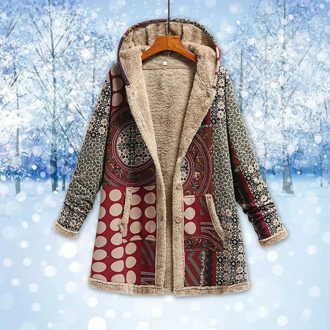 Drune | Fleecejacke Lässiger Schnitt Kapuze Patchwork Langes Modell