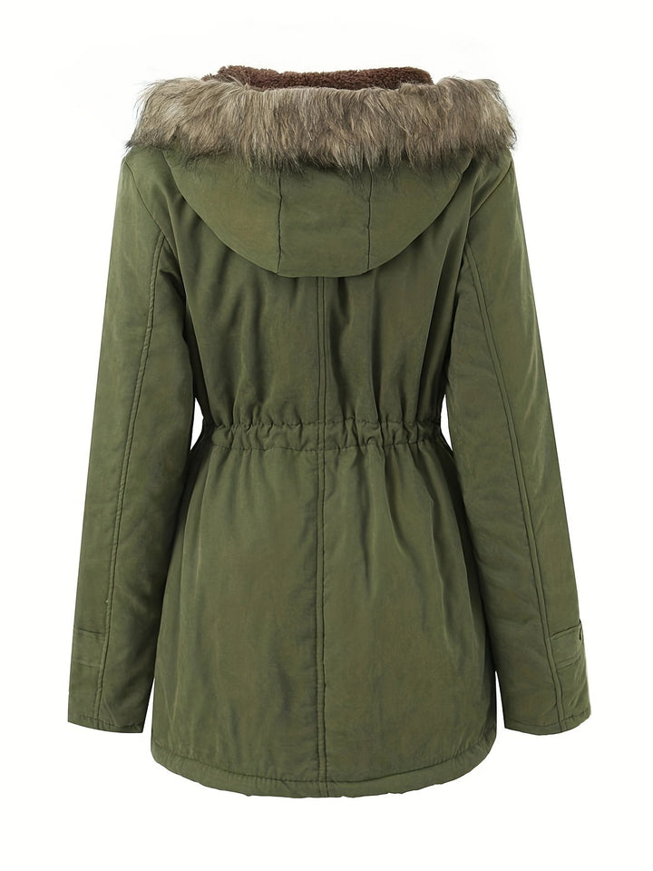 Drune | Winterjacke mit Kunstfellkragen - Warme Parka Jacke mit Kordelzug und Taschen