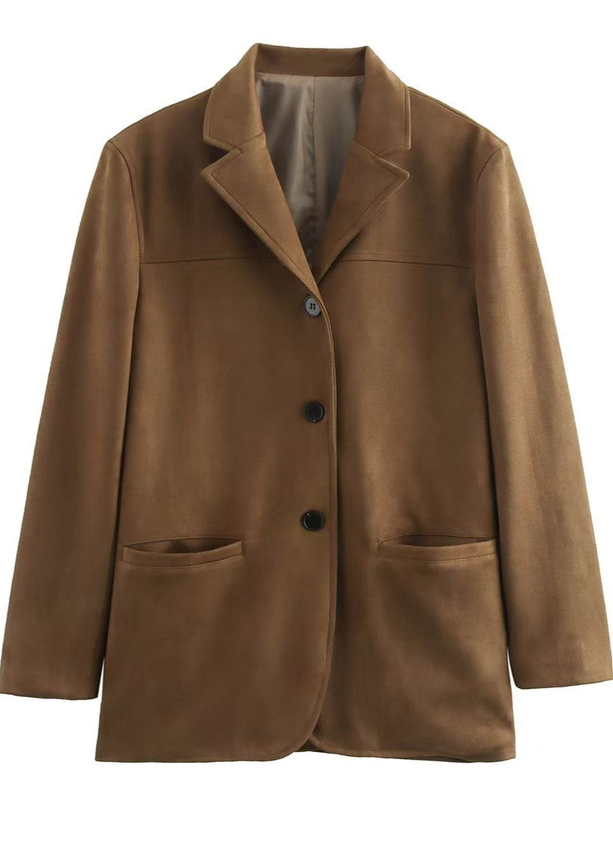 Drune | Wildleder Knopf-Front Blazer mit Pattentaschen