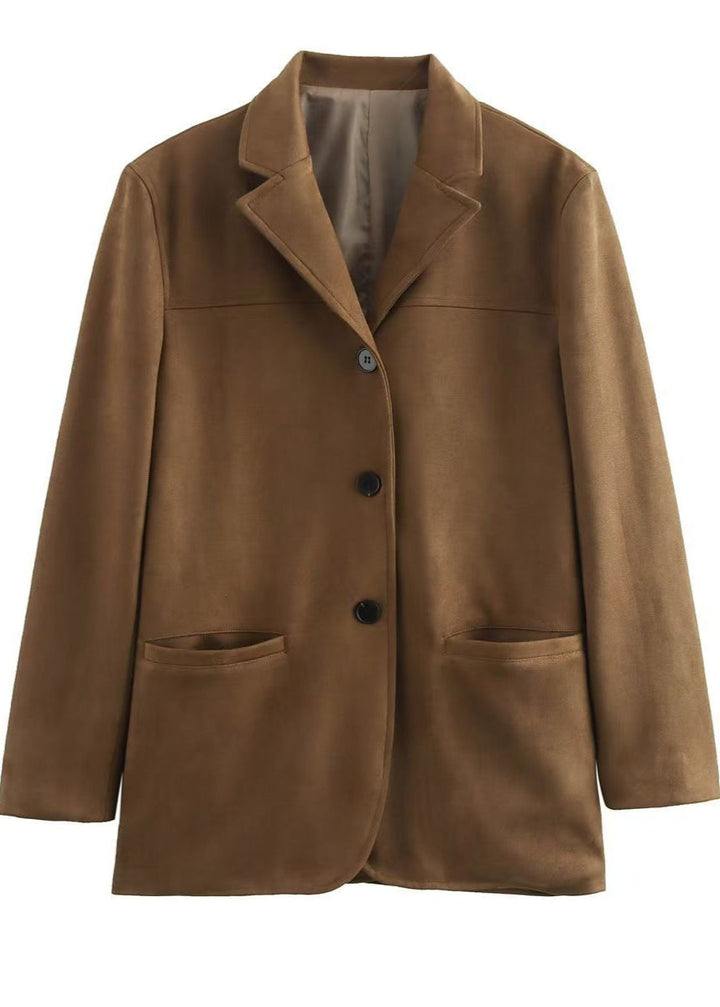 Drune | Wildleder Knopf-Front Blazer mit Pattentaschen