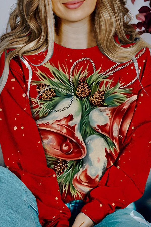 Drune | Bedruckter Weihnachtskontrastfarbe Langarm-Pullover Sweatshirt