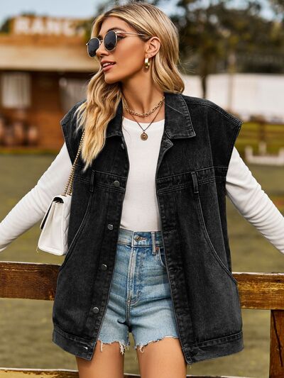 Drune - knöpfbare, geknöpfte ärmellose Denim-Jacke