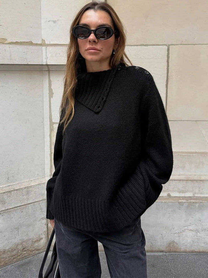 Drune | Cozy sweater with button-up stand-up collar and relaxed fit