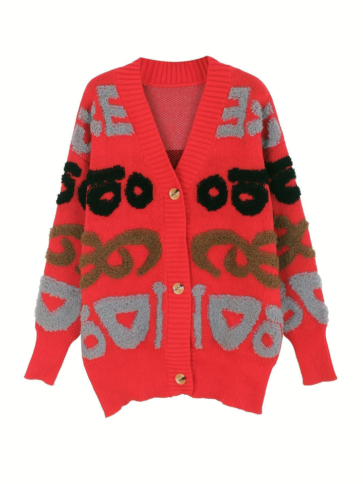 Drune | Strickjacke mit Buchstabenmuster für Frauen - Perfekt für legere Tage