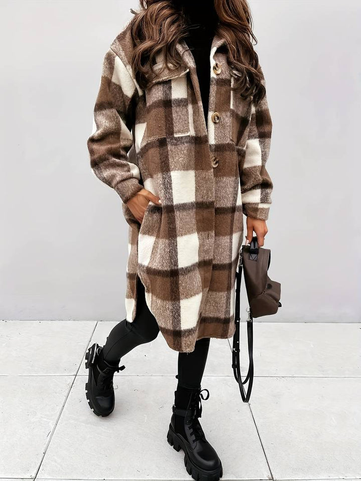 Drune | Warme Damen Karomuster Wolljacke mit Knöpfen
