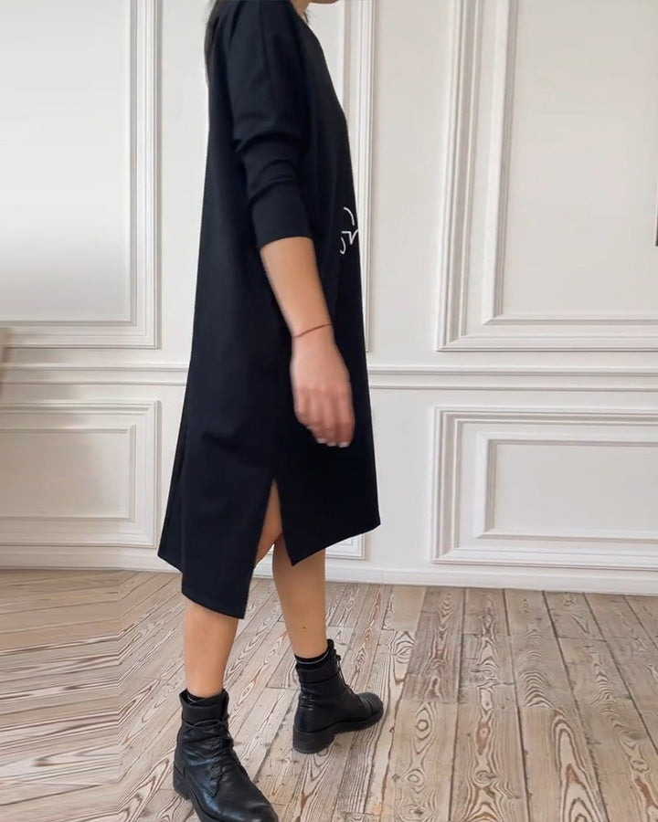 Drune | Schlichtes Bedrucktes Kleid mit Seitenschlitzen