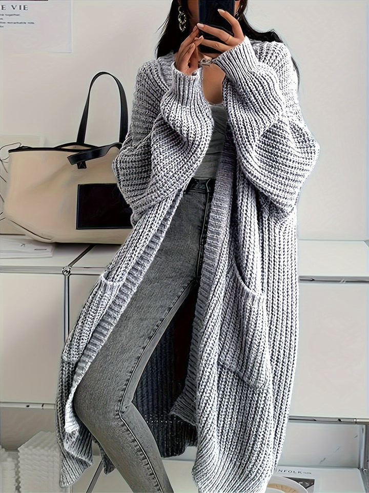 Drune | Lange, lässige Wolljacke mit aufgenähten Taschen für Frauen - Perfekt für den Alltag