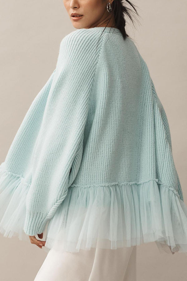 Drune | Knit cardigan with mesh ruffle and long sleeves
