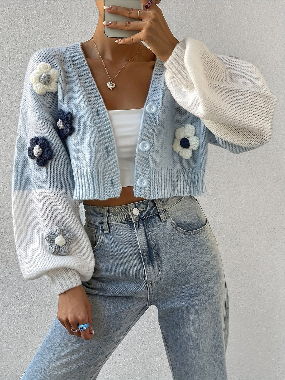 Drune | stilvoller blumenverzierter warmer Baumwollstrickwaren-Cardigan für Damen - Perfekt für den Alltag