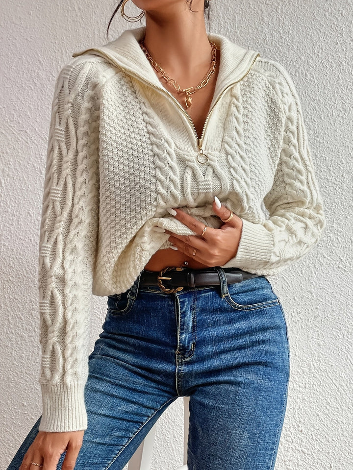 Drune | Kabelstrickpullover mit Reißverschlusskragen