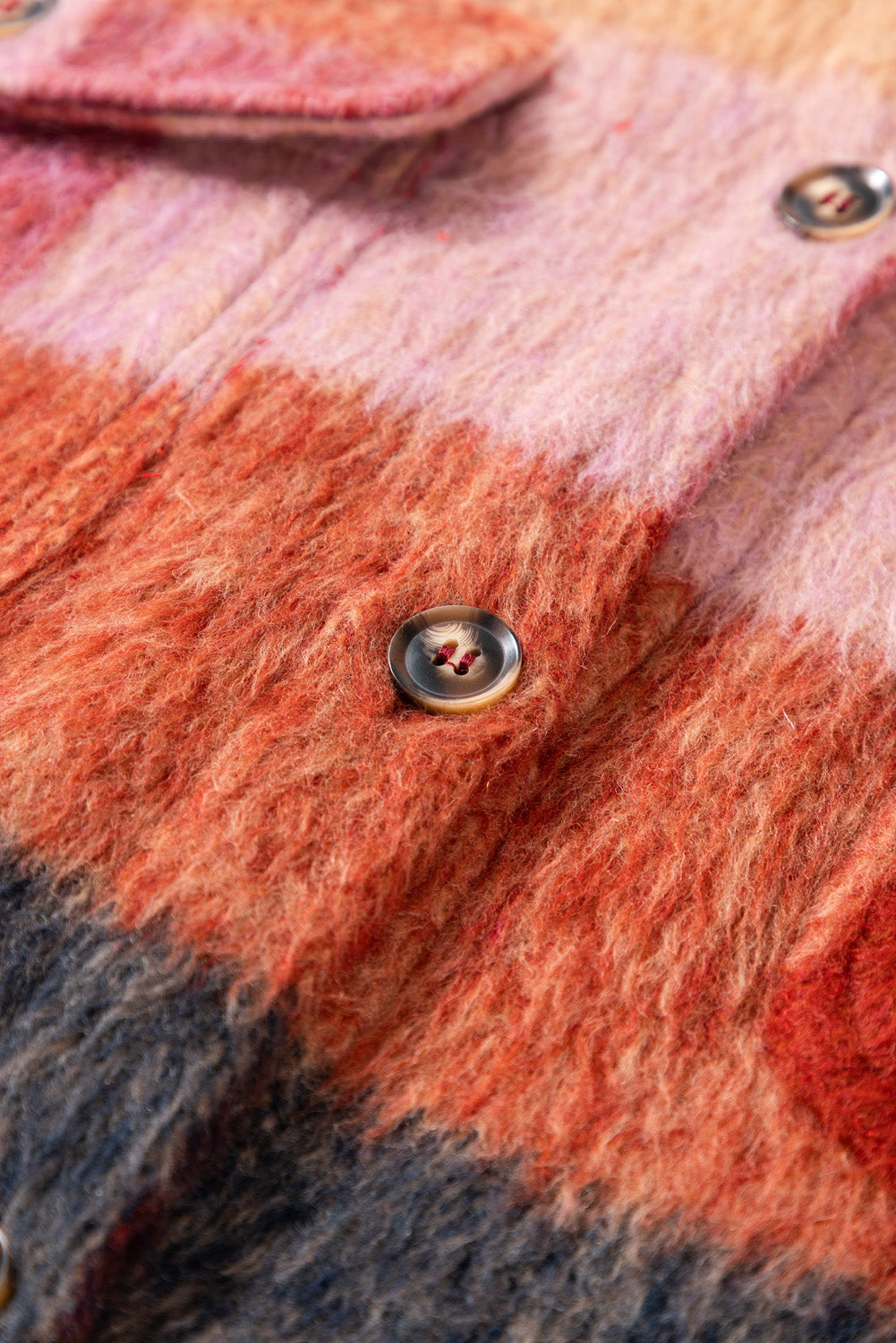 Drune | Große orange karierte Freizeitjacke mit Klappentaschen und Knöpfen