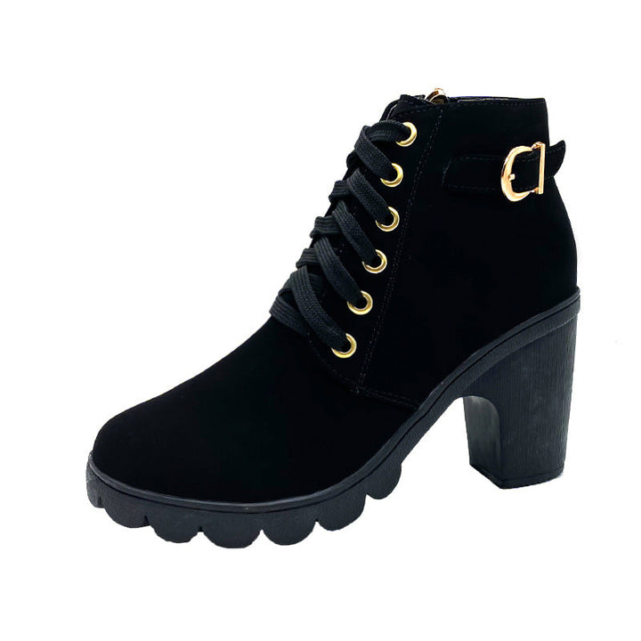 Drune | Stiefeletten mit Blockabsatz - Warm Gefüttert - Rutschfeste Sohle - Goldene Details