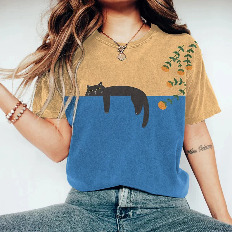 Drune | Black Cat Painting Kunst Kreatives T-Shirt für Frauen