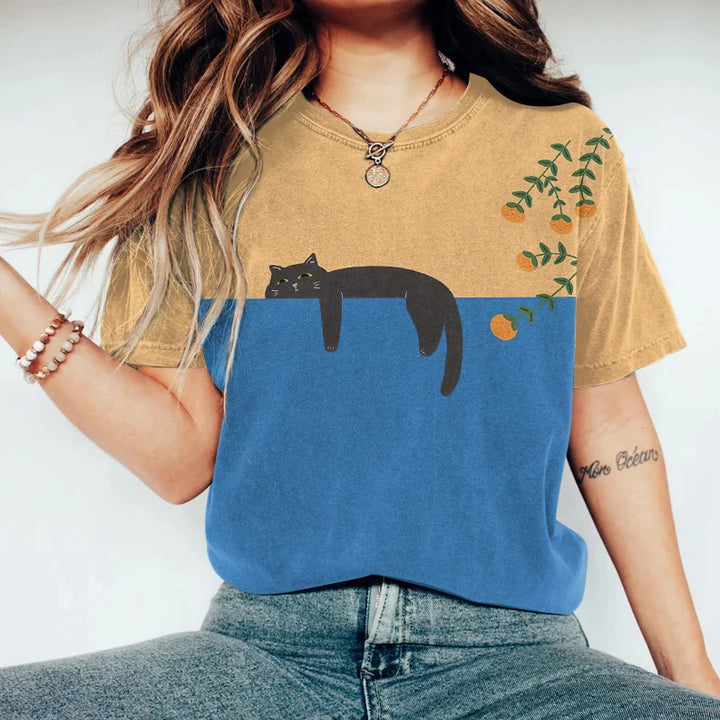 Drune | Black Cat Painting Kunst Kreatives T-Shirt für Frauen